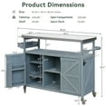 thumbnail image 6 of Bellemave Outdoor Serving Cart Kitchen Island Solid Wood Mobile Rolling Bar Cart with Lockable Wheels, Rack and Stainless Steel Top Beverage Storage Counter Table with Cabinet for Patio, Gray Blue, 6 of 12