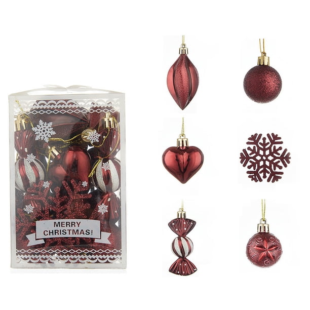 Juego de bolas navideñas de 6 cm, bolas pintadas con forma especial, polvo para espolvorear y copos de nieve, caja de suministros navideños