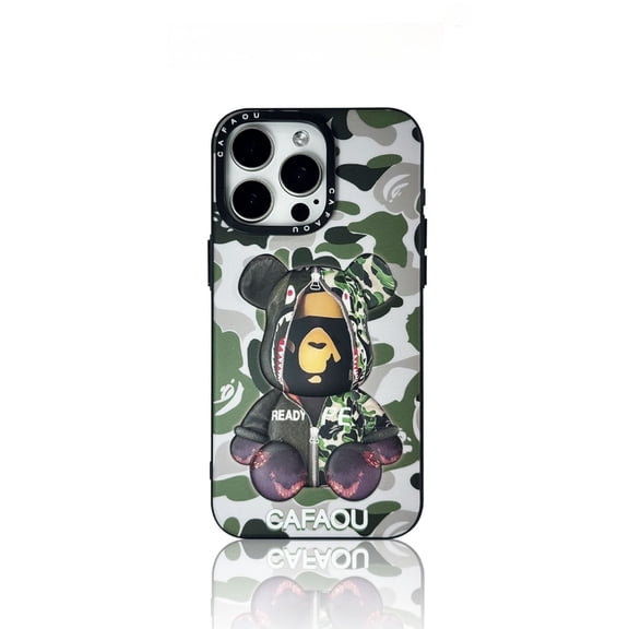 for iPhone 13 Cute Case with 3D Bear Art Pattern Cool Case,Shockproof Matte Soft-Touch Skin-Friendly Cover, White/Green/Blue