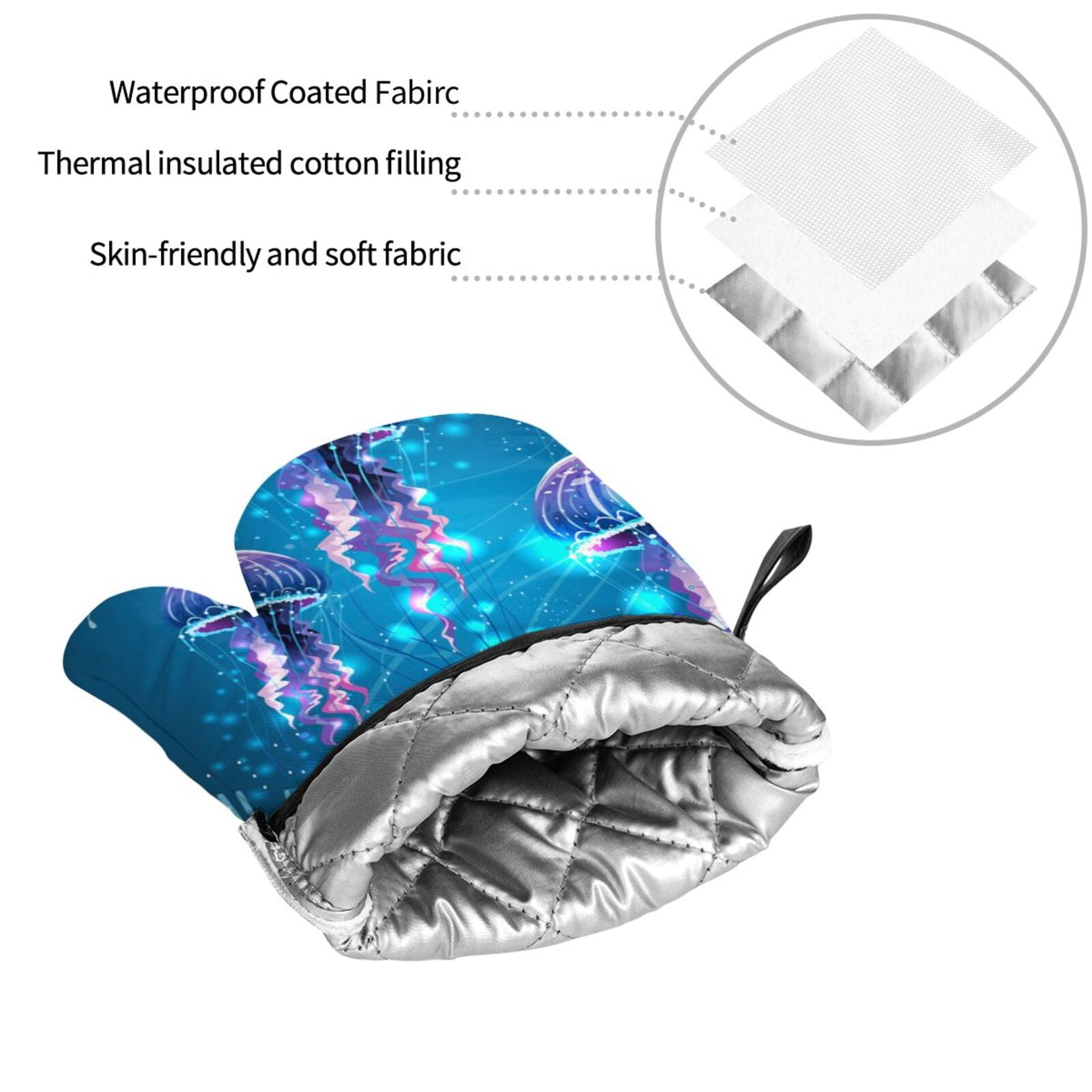 Glowing Vivid Jellyfishes 4Pcs Oven Mitts and Pot Holders Sets Oven Kitchen Gloves Hot Pads for Cooking BBQ Baking Grilling