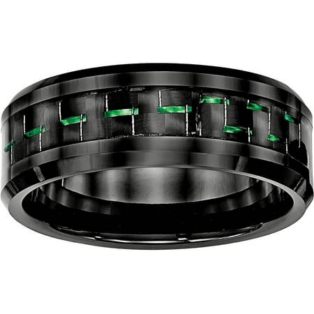 Primal Steel Ceramic Black with Green Carbon Fiber Inlay Beveled Edge Ring