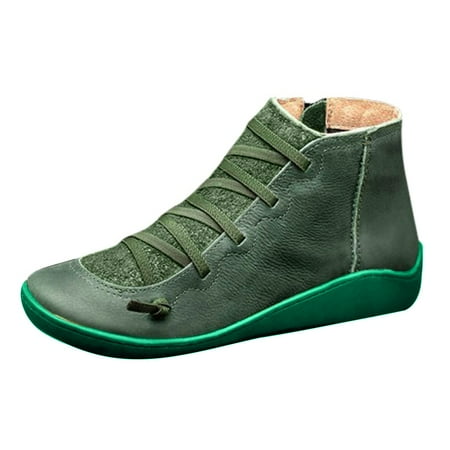 

Green 43 Round Casual Lace-Up Lace Up Boots for Women Women s Boots Shoe Side Womens Boots Booties Lace Up Toe Flat Zipper Boots Womens Boots Low Heel Retro Wo