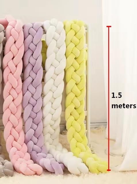 1 Piece handcrafted bed anti - bump rug. Wool yarn, home accent. Knitting & craft yarn. Cozy, soft, good for felting & cushions. Bulky, thick for DIY. (White - 2m)
