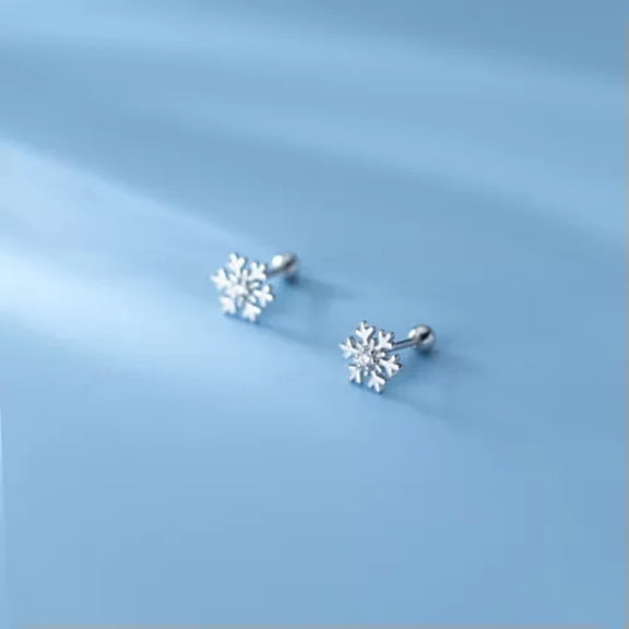 EOEMY Rose Gold Crystal Snowflake Ear Stud Earrings 925 Sterling Silver Womens Gifts-Silver