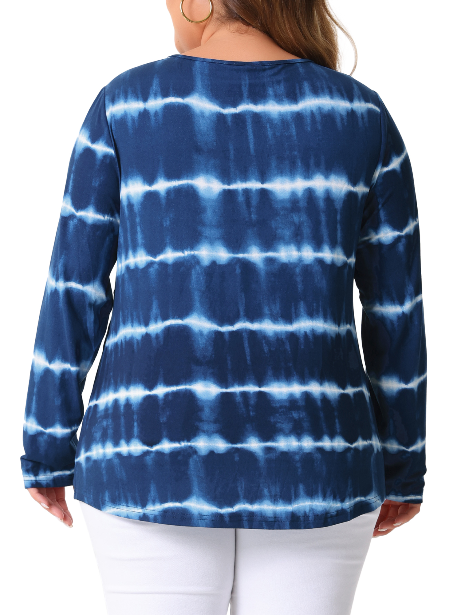 DARING DIVA Women's Plus Criss Cross V Neck Tie Dye Blouse 4X Blue