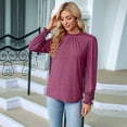 thumbnail image 4 of Camiseta Holgada Informal de Larga con Cuello Redondo para Mujer, Color Liso, con Encaje y Mangas Farol, para Otoño e Invierno Vino Tinto S, 4 of 10