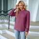 thumbnail image 4 of Camiseta Holgada Informal de Larga con Cuello Redondo para Mujer, Color Liso, con Encaje y Mangas Farol, para Otoño e Invierno Vino Tinto S, 4 of 10