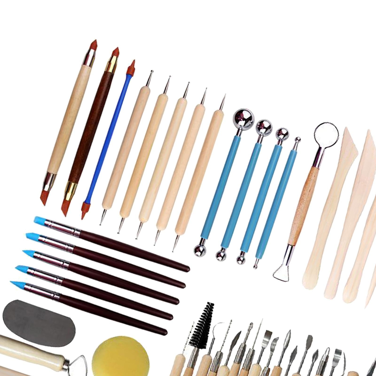 GUOOL Pottery Carving Tool Kit with Wooden Handle Steel Tip Ceramics Clay Pottery Modeling Blending Smoothing Tool Cleaning Tool Set Craft - 56 Pieces