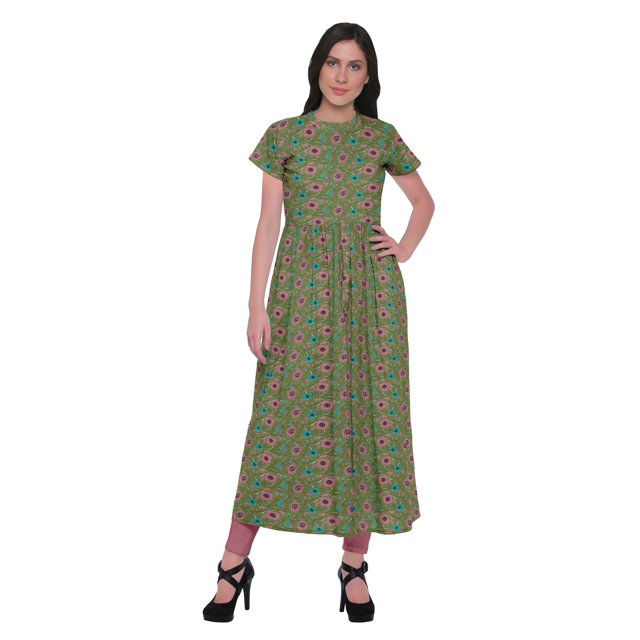 Moomaya Kurta à Manches Courtes Imprimée pour Femmes, Kurti à Fente avant, Vêtements d'Été