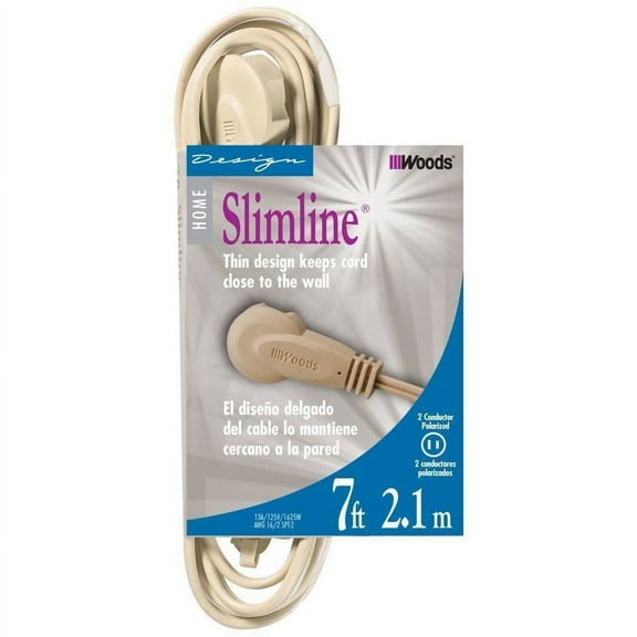 SlimLine 2239 Flat Plug Extension Cord, 2-Wire, Beige, 7-Foot