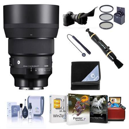 UPC: 0192223162235 | 85mm f/1.4 DG DN ART Lens for Sony E  Bundle with ProOptic 77mm Filter Kit  Mac Software Kit  Cleaning Kit  Lens Wrap  Flex Lens Shade  Lens Cap Tether  Lens Cleaner
