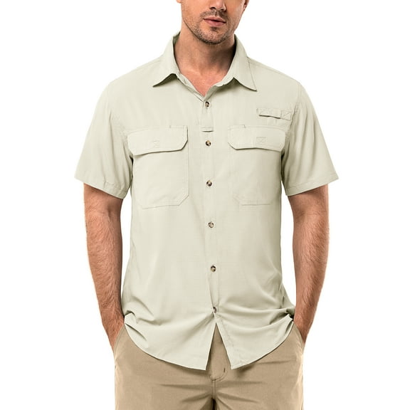 33,000ft Men's UPF 50  UV Short Sleeve Hiking Fishing Shirt Quick Dry Cooling PFG Sun Protection Shirt for Travel Safari