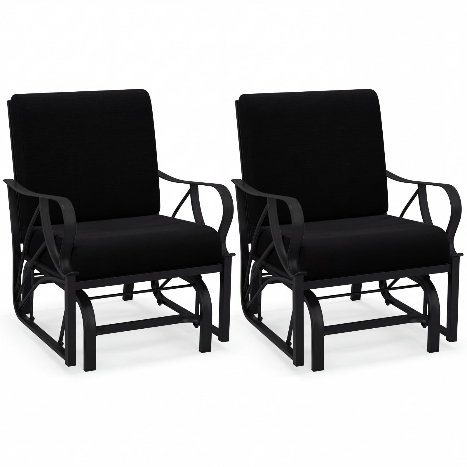 Furnibear Patio Glider Rocking Chair with Thick Cushion Curved Armrests Easy to Clean Metal Frame and Smooth Gliding Motion for Porch, Black