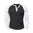 thumbnail image 3 of UVEASISHA Mens Long Sleeve Raglan Tee Shirts Waffle Knit Casual Henley Shirt Color Block Vintage Button Up T-Shirt Stretch Slim Fit Pullover Tops Black XXL, 3 of 6