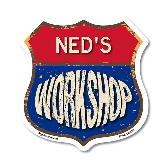 Ned's Workshop 12 inch X 12 inch Shield-Shaped Rust-Free Aluminum Metal Sign Weather Resistant, UV Protected To last, Gift for Dads and Uncles Classic Americana Crafted in the USA