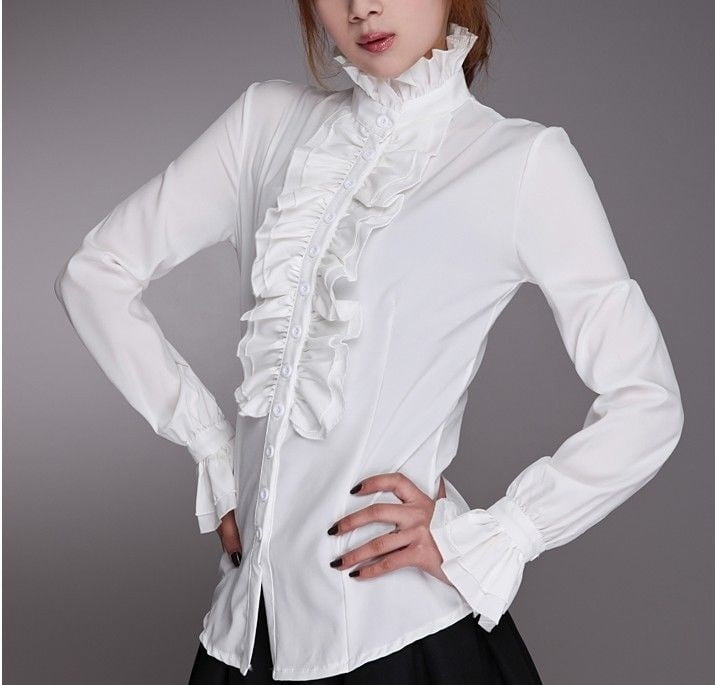 White ruffle button down shirt Clearance
