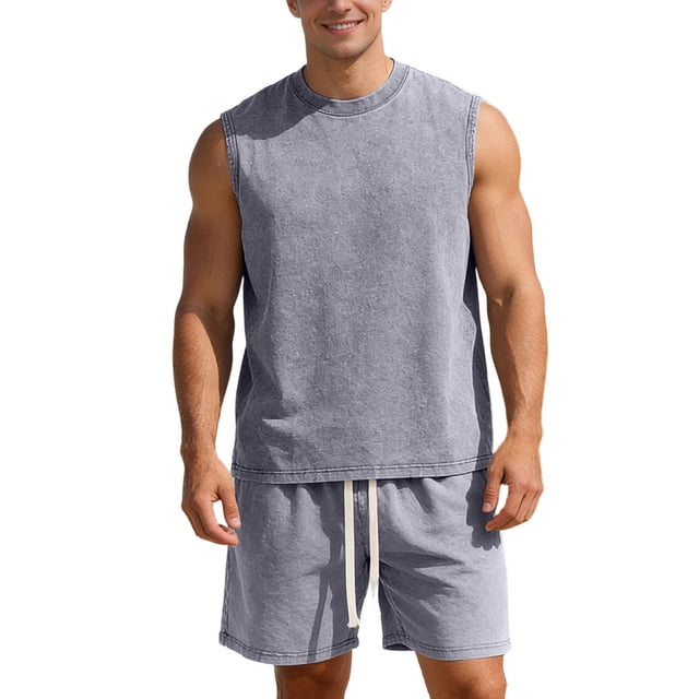 Men's Suit Set for Spring Summer Lightweight Breathable Vest and Relaxed Shorts Ensemble for Casual Daily Wear