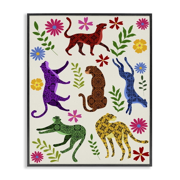 Stupell Industries Mosaic Pattern Leopards Animals & Insects Painting Black Framed Art Print Wall Art, 11 x 14