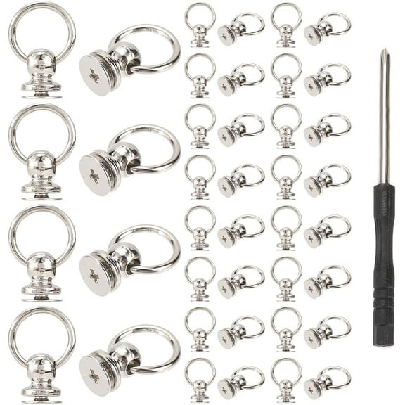 60pcs Screwback Round Head Rivet with Pull Ring Studs with Screwdriver DIY Leather Craft Rivets Studs DIY