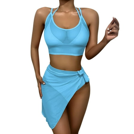 

Retro Swimsuit for Women Women Fashion Strap Wrap Pad High Waist Solid Color Bikini Set Swimsuit Thong Swimwear Four Pieces Bathing Suit