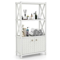 Costway Bathroom Storage Cabinet with Open Shelves & Double Doors Modern Storage Organizer White