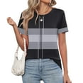 thumbnail image 2 of Ploknplq Elbow Length Tee Shirts for Women,Stripe Shirt,Workout T Shirts for Women,Spring Round Neck Splicing Striped Loose Short Sleeve T Shirt,Oversized Shirts for Women,Graphic Tee Gray S, 2 of 4