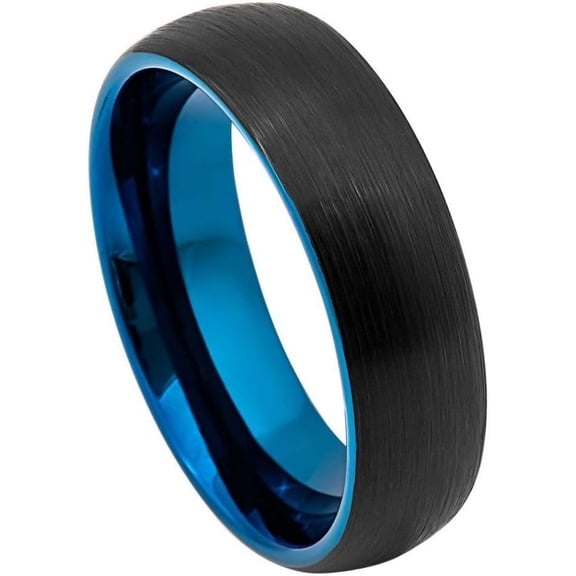 Ring for Men and Women Gifts With Thought Ring Domed Black Outside, Blue Inside IP Plated Brushed Finish – 6mm Wedding Band Ring Ideal Rings for Couples