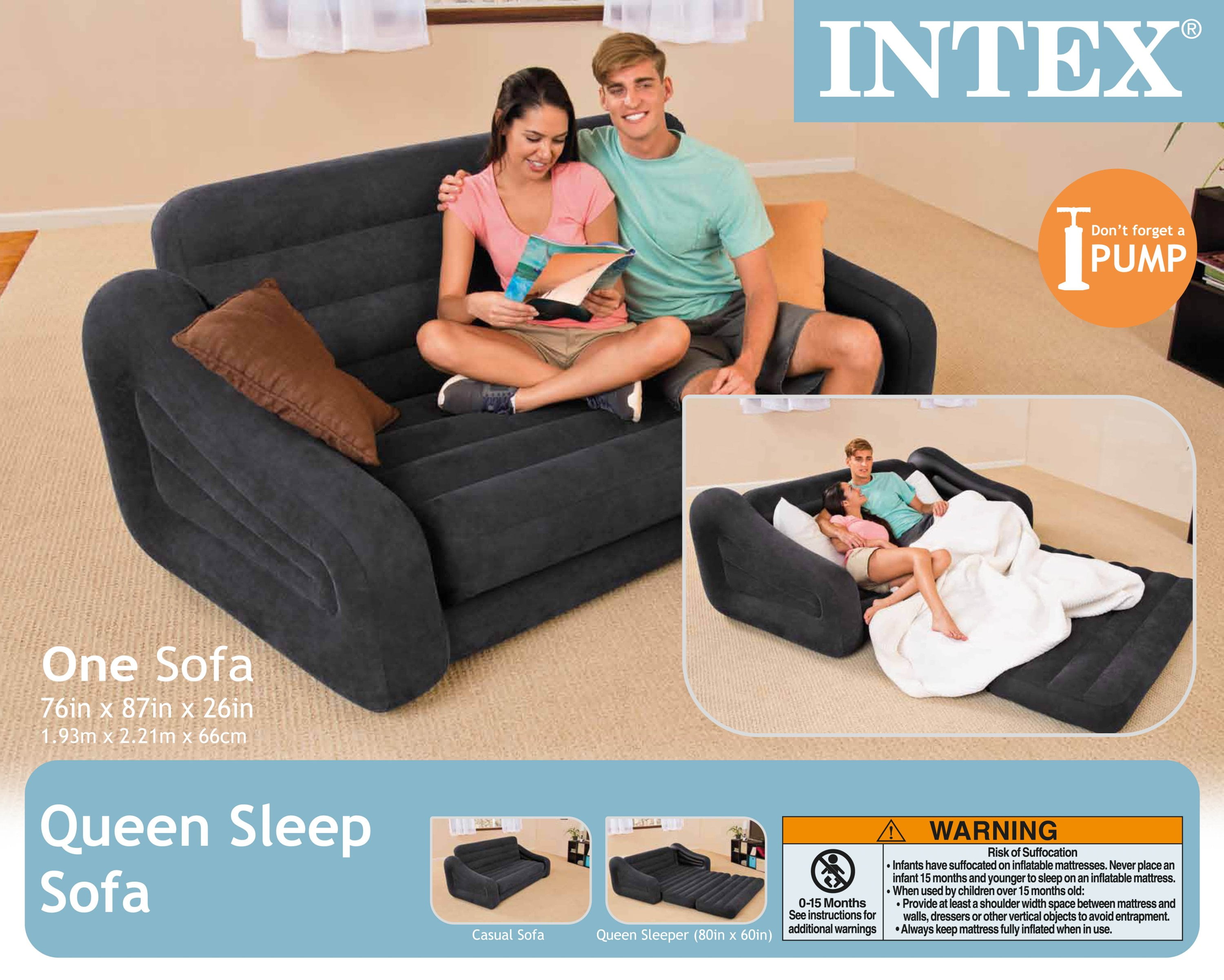 Intex Inflatable Pull Out Sofa Queen Bed Mattress Sleeper W AC