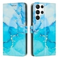 thumbnail image 1 of SaniMore Magnetic Closure Wallet Case for Samsung Galaxy S22 Ultra with Card Holder, Painted Marble Pattern PU Leather Cover Support Kickstand & Wrist Strap Shockproof Protective Shell, Blue, 1 of 8
