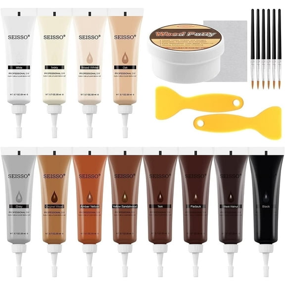 SEISSO Wood Putty Filler Hardwood Laminate Floor Repair Kit 13 Colors Wood Stain 0.7 oz Each Paint