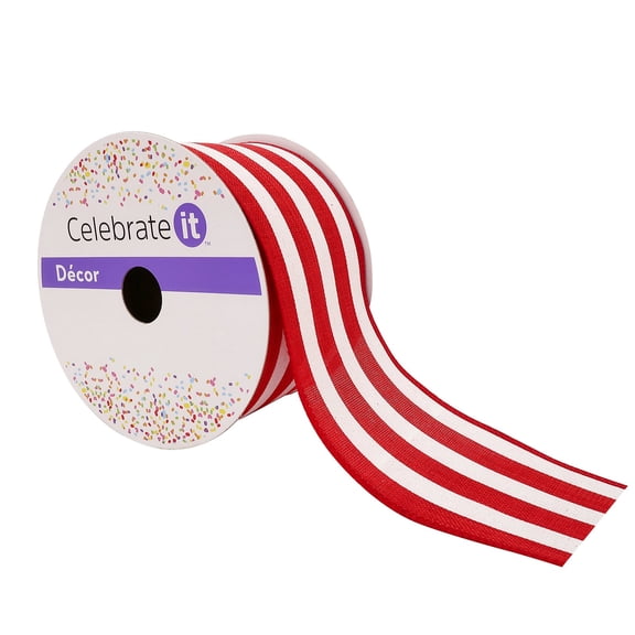 Celebrate It 2.5" x 25ft. Stripe Faux Linen Wired Ribbon Decor