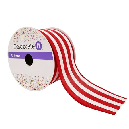 UPC: 0191518419771 | 2.5  Faux Linen Wired Thick Striped Ribbon by Celebrate It™ Décor