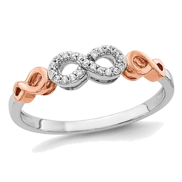 14K White and Rose Pink Gold Infinity Ring with Diamond Accents
