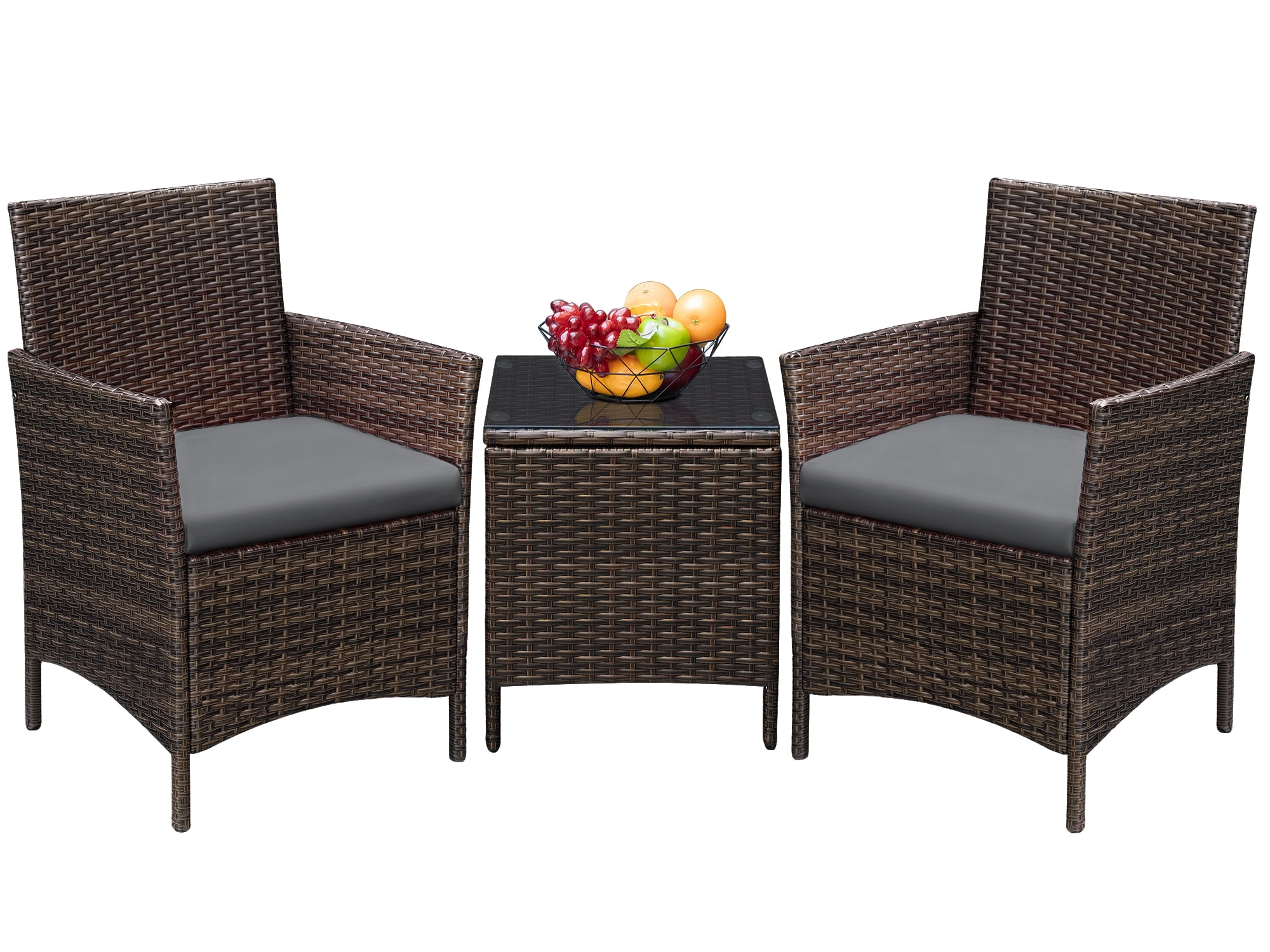 Devoko 3 Pieces Patio Conversation Set PE Rattan Wicker Chairs Outdoor