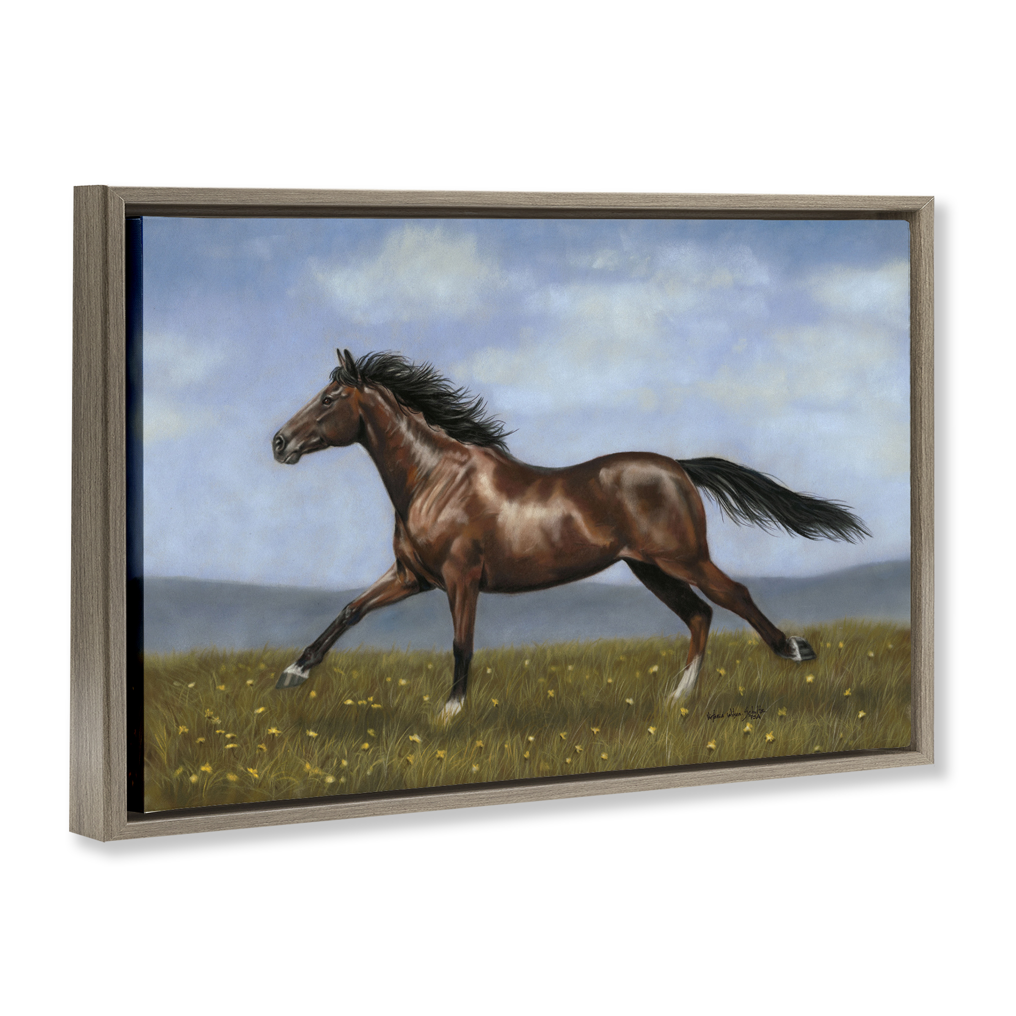 Stupell Industries Brown Running Mare Animals & Insects Painting Brown Floater Framed Canvas Art Print Wall Art, 31 x 21