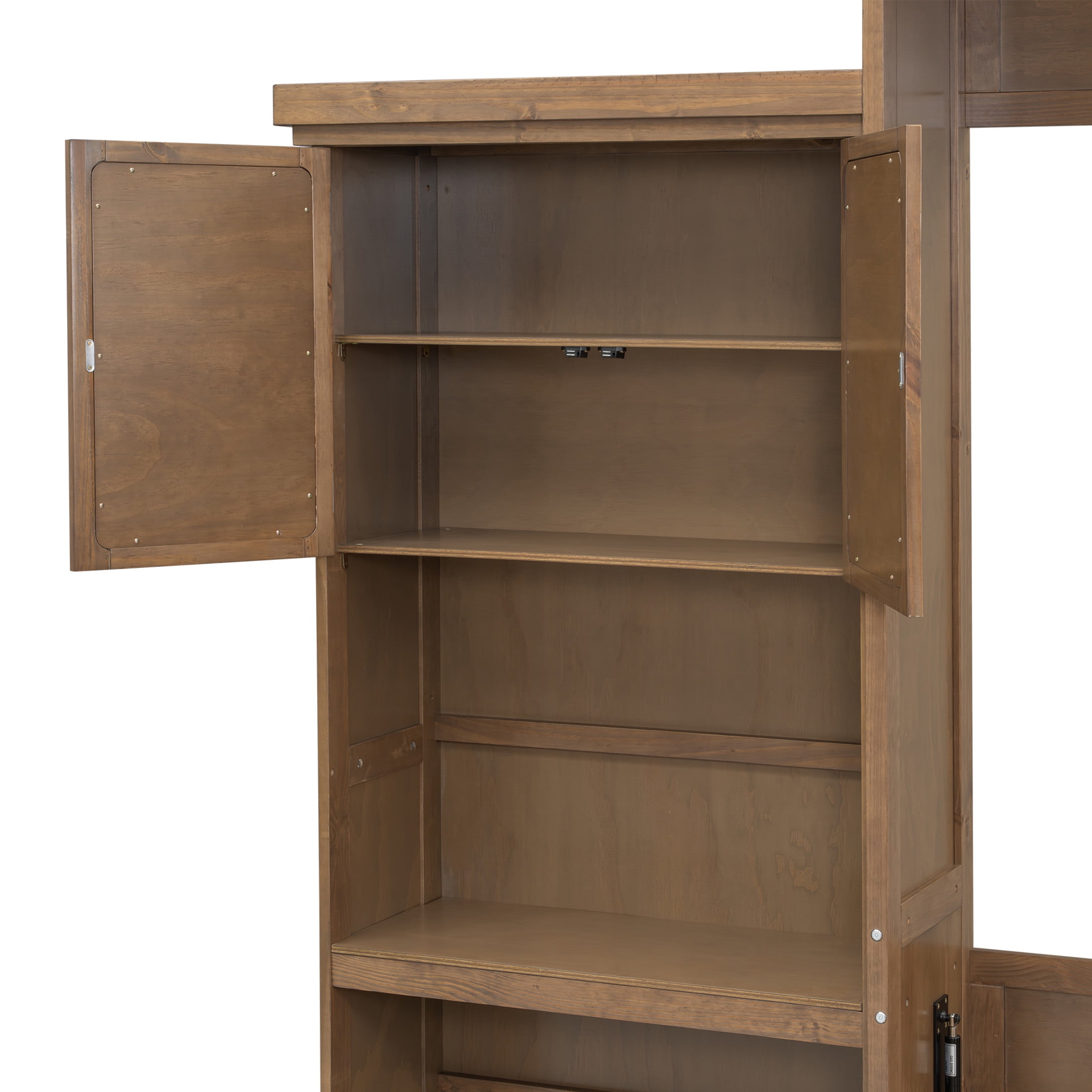 Noble House Rowena Queen Murphy Bed with Storage Shelves and Louvered Door Design, Wall Bed Cabinet, Wood