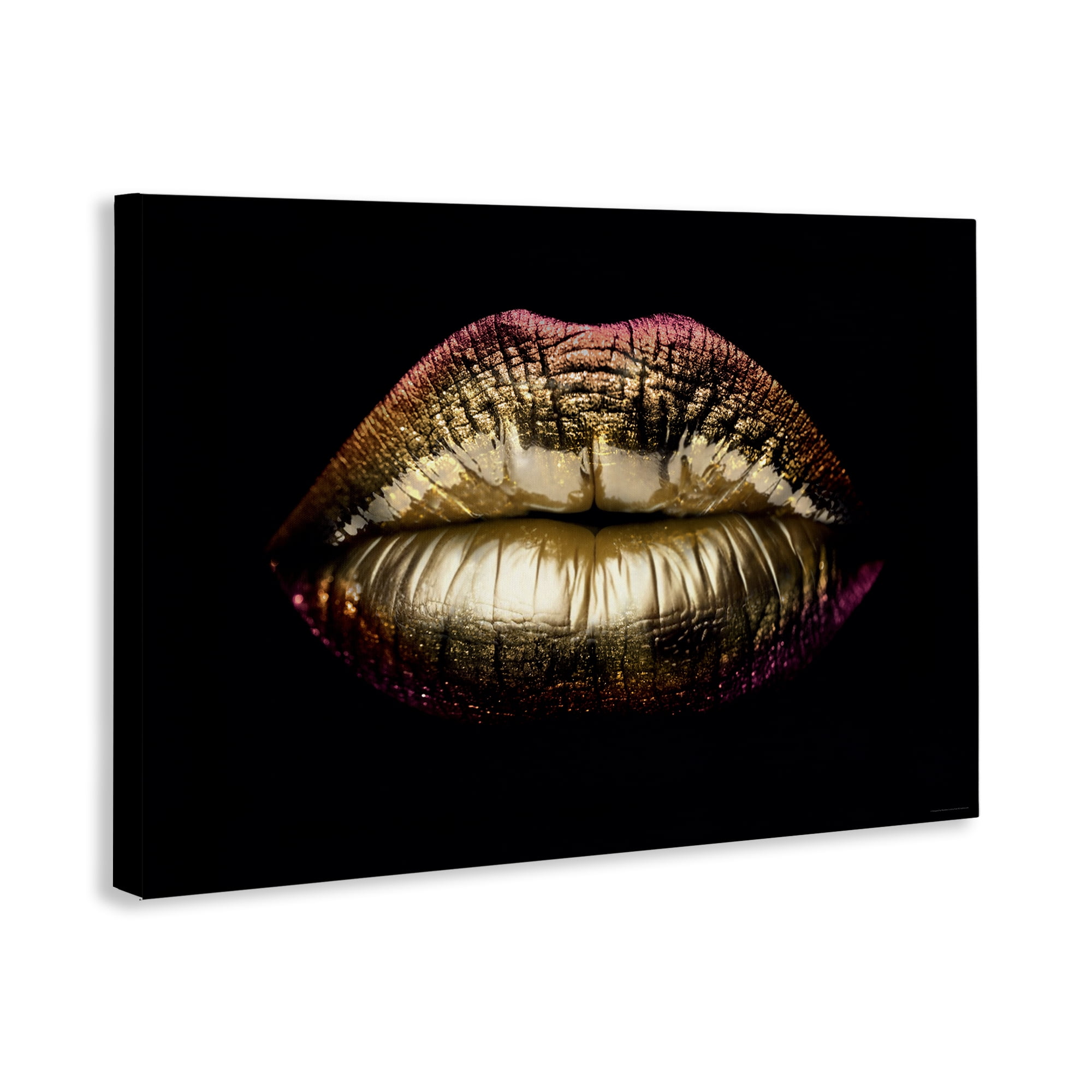 Stupell Industries Pink & Gold Lipstick Fashion Painting Wrapped Canvas Art Print Wall Art, 24 x 16