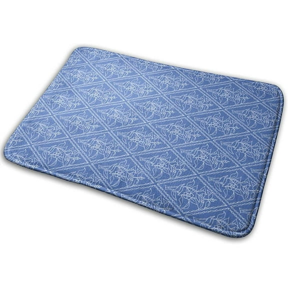 Welcome Mat Periwinkle Blue Floral Diamond Pattern Outdoor Entrance,Front Porch Non Slip mat,Floor Rug Durable Easy to Clean Entry Mat Kitchen Rugs Bath Mat ch 17x30 Inch