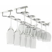 Wallniture Brix 17" Wine Glass Holder Under Cabinet Stemware Glasses Rack Metal Hanger Kitchen Bar Organizer, Chrome, Set of 2