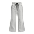 thumbnail image 2 of Girls Drawstring Elastic Waist Wide Leg Sweatpants, Solid Color Soft Stretch Kids Bell Bottom Jogger Trousers for Spring Autumn Daily Casual School Wear(Light Gray,5-6 Years), 2 of 4