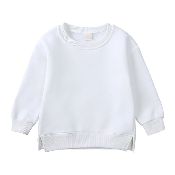 UACY Baby Boys Girls Fleece Sweatshirt Crewneck Long Sleeve Solid Color Cotton Pullover Infant Soft Warm Comfy Basic Casual Trendy Top (White, 6-9 Months)