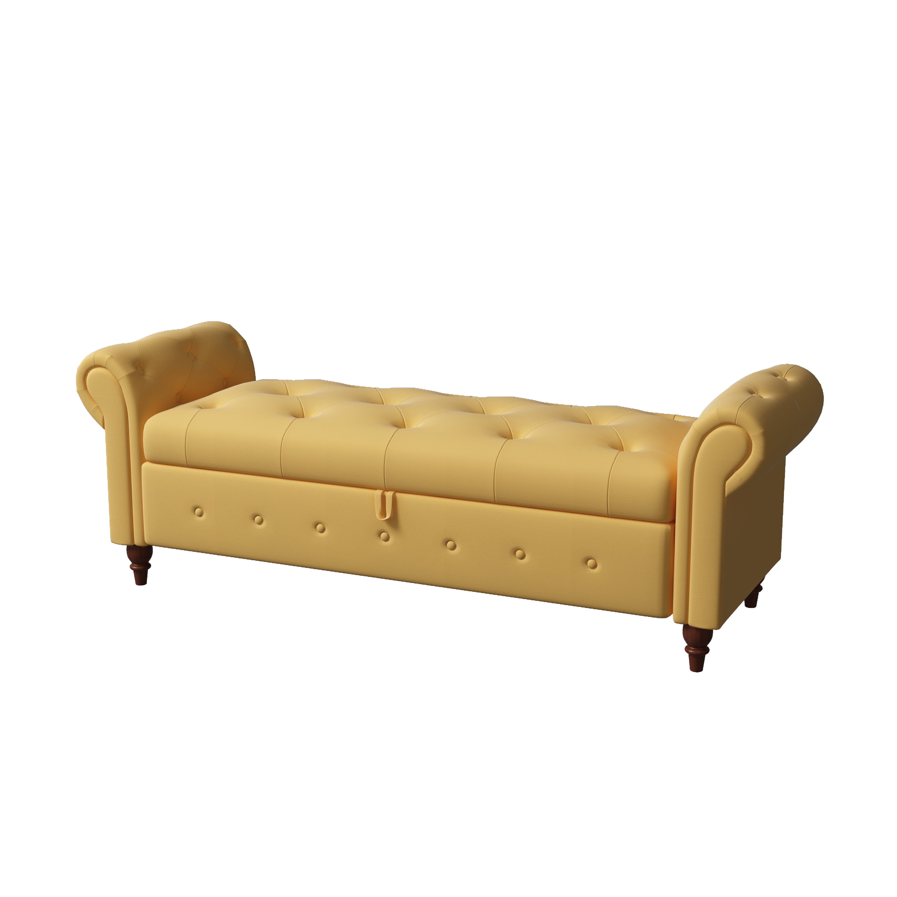 Miniyam 63" Storage Ottoman Bench with Rolled Arms, Button Tufted End of Bed Bench for Bedroom, Yellow