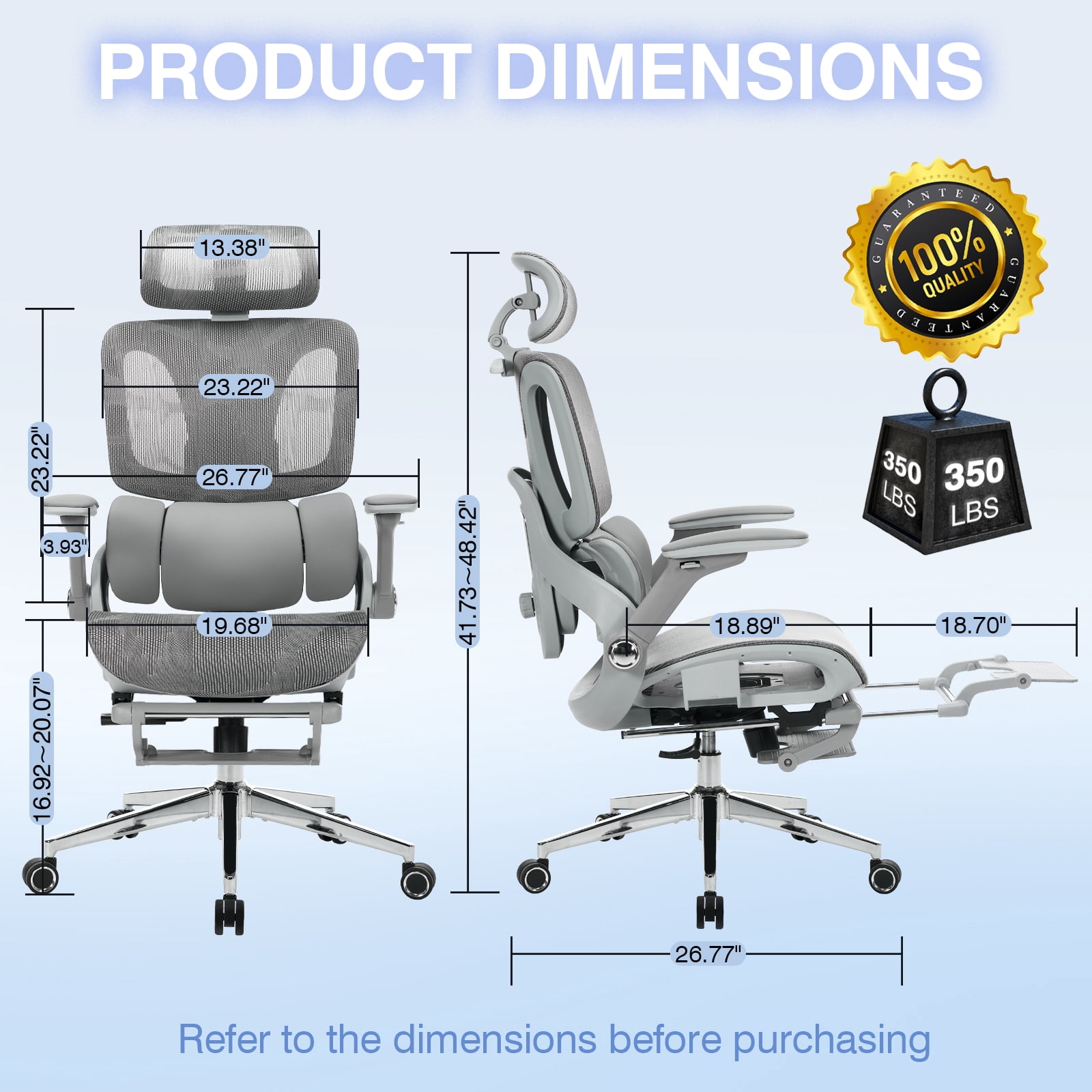 Czlolo High Back Ergonomic Mesh Office Chair with Footrest, 4D Armrests, Adjustable Lumbar Support, Gray