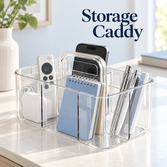 EIRON Clear Thickened Portable Handle Caddy Tote, Multi-Purpose Organizer for Office, Bathroom, School, Makeup, Art Crafts Supplies