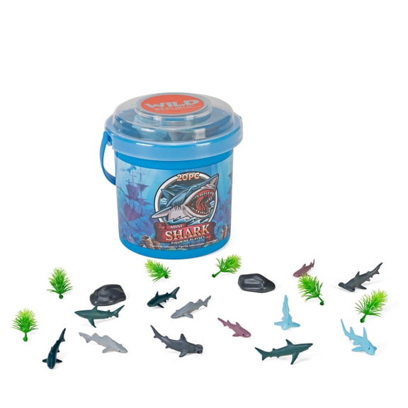 Wild Republic Shark Mini Bucket, Toy Figuries, Kids Gifts, Shark Party Supplies, Shark, 20 Piece Playset