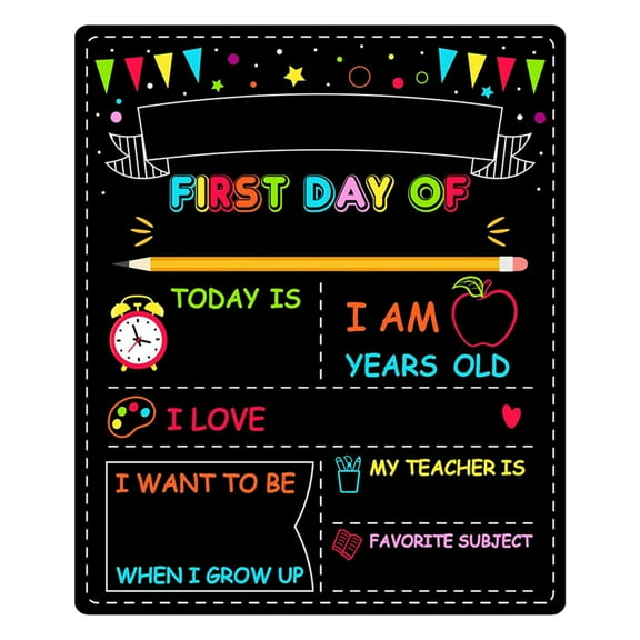 Double-Sided First Day of School Sign Board, First Day Of School Sign,12 × 10 Inches Back to School Sign, Painting First and Last Day of Preschool Board, Washable Chalkboard for Kindergarten Pre-K