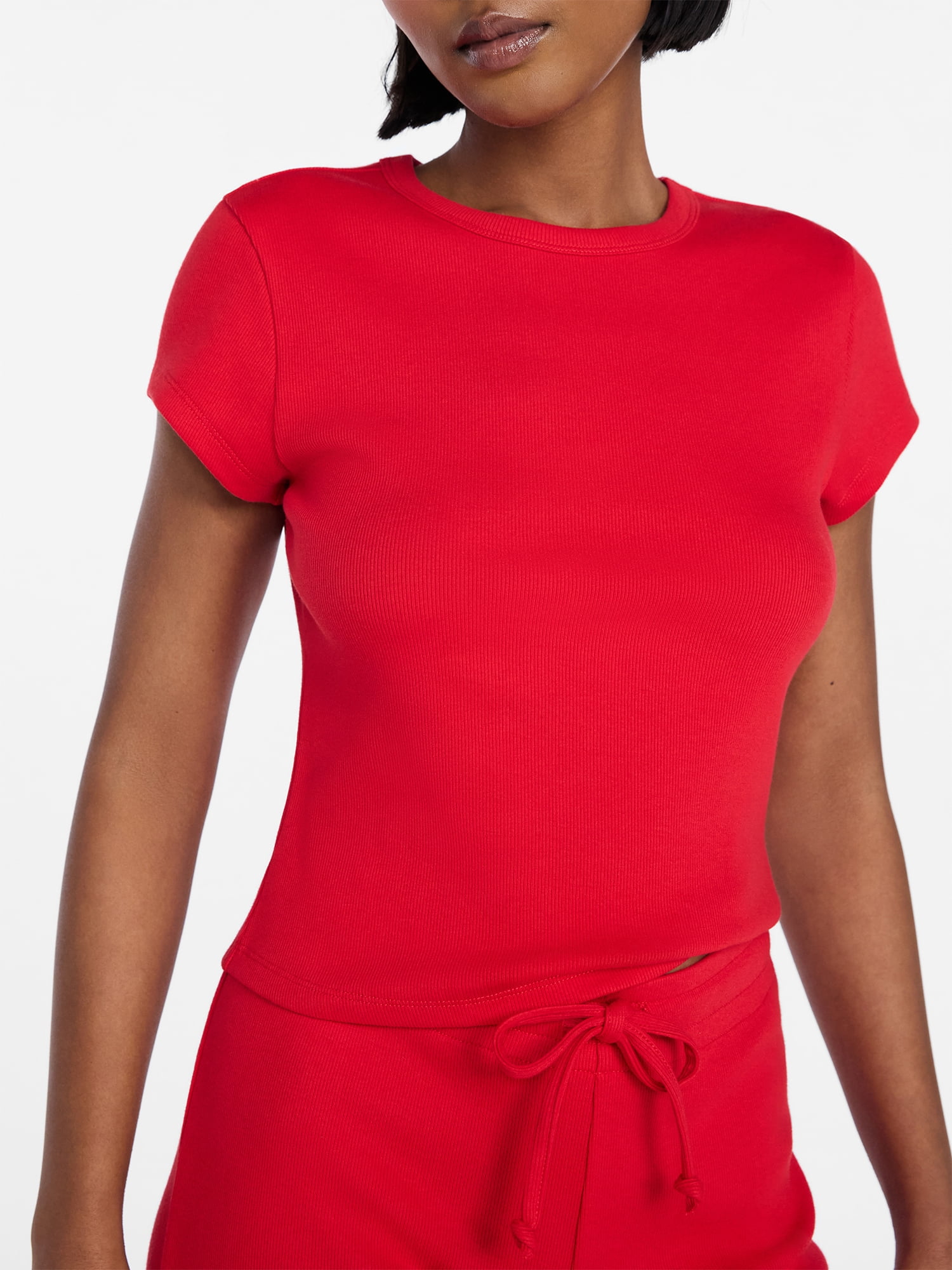 No Boundaries Rib Tee and Pants Sleep Set, 2-Piece, Women's XXS-3X