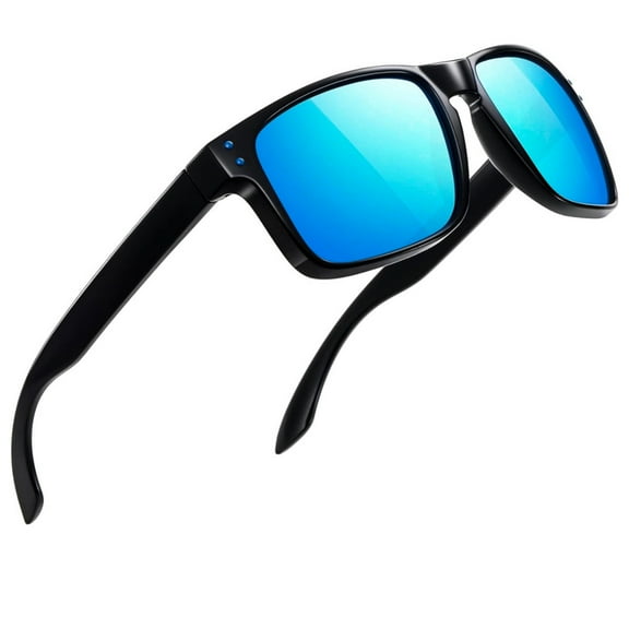 Black Square Frame Mirrored Blue Reflective UV Protection Sports Running Hiking Cycling Fishing Golf Motorcycle Hiking Sunglasses for Men Women Outdoor HD Polarized Rave Mirror Sport Glasses