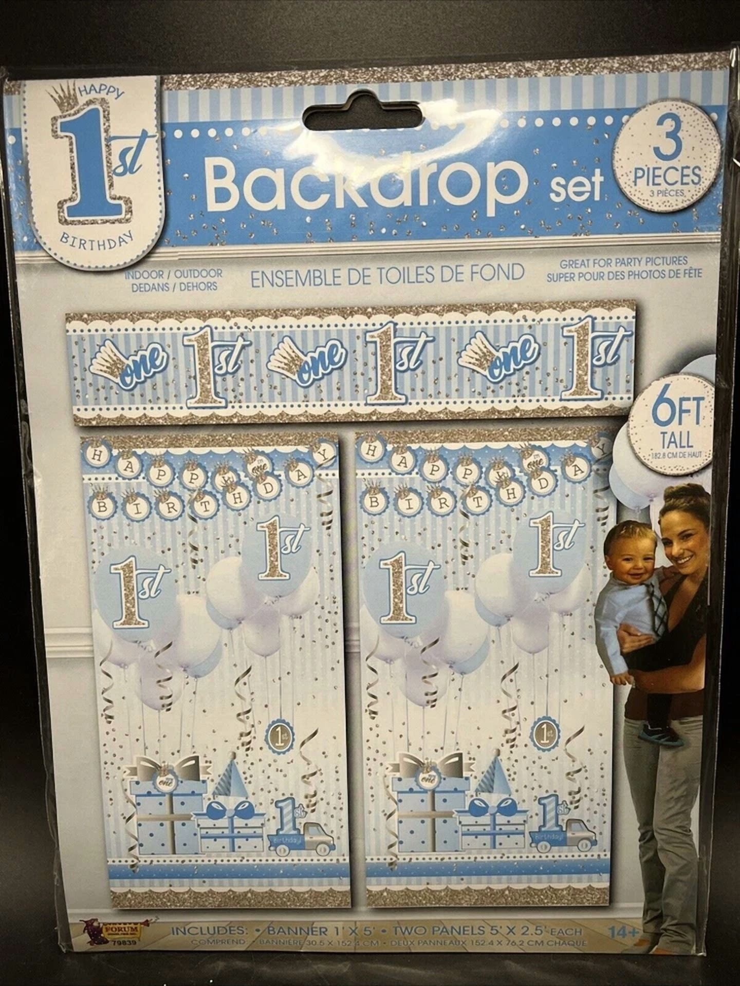 BUTTERFLY- Happy 1St Birthday 3 Pcs Backdrop Set For Boys (6Ft Tall)
