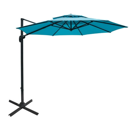 Lift Outdoor Furniture Sundale Outdoor 11 ft Offset Hanging Umbrella Market Patio Umbrella Aluminum Cantilever Pole w/Stylish Dual Wind Vent, Cover, Crank Lift and Cross Frame, 360°Rotation, for Garden, Deck,Backyard, Blue ()